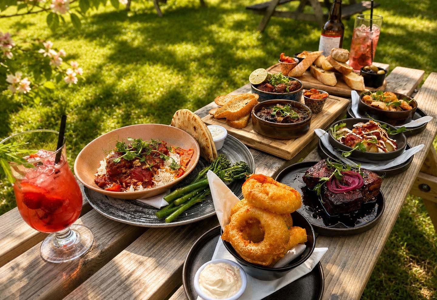 A colourful table of tapas dishes